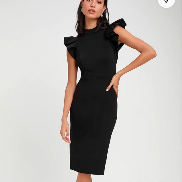 Lulus Stylish Splendor Burgundy Backless Ruffle Bodycon Midi - Picture 2 of 6